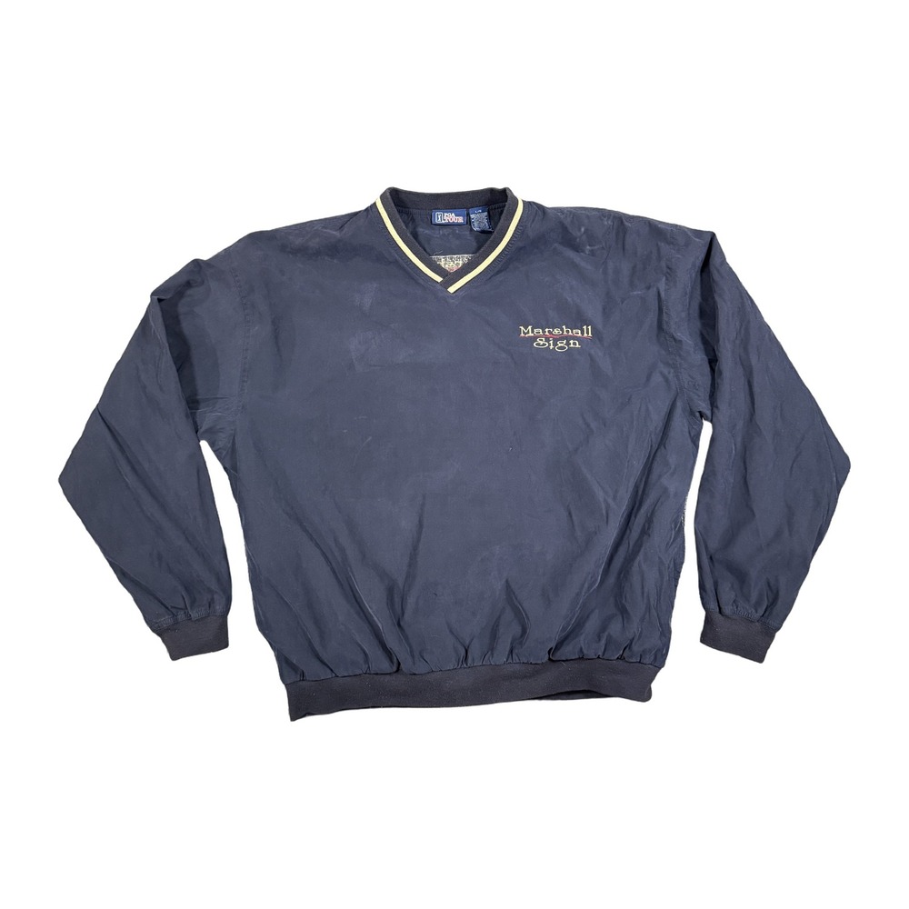 PGA Tour Mens Large Navy Blue V-Neck Golf Windbreaker Pullover Marshall Logo